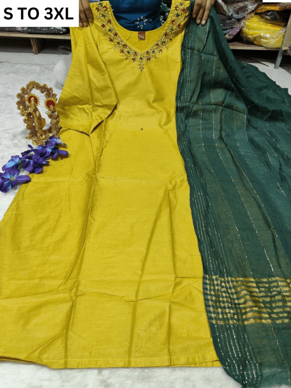 HEAVY MUSLIN COTTON SOFT KURTA DUPATTA S TO 3XL - DESIGN 34 - VASTRA COLLECTION