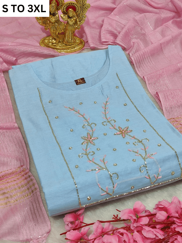 HEAVY MUSLIN COTTON SOFT KURTA DUPATTA S TO 3XL - DESIGN 38 - VASTRA COLLECTION