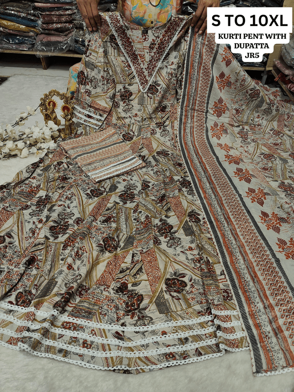 HEAVY ANARKALI KURTA PANT DUPATTA S TO 10XL - DESIGN 1 - VASTRA COLLECTION