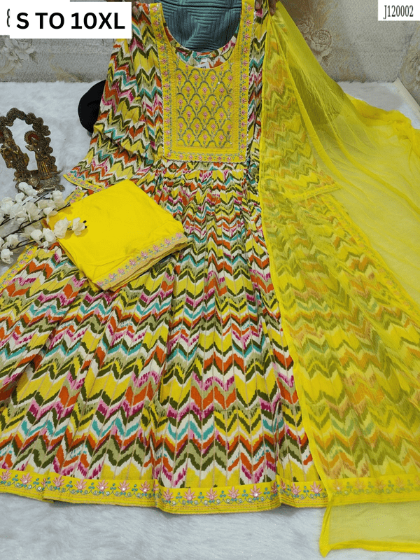 HEAVY ANARKALI KURTA PANT DUPATTA S TO 10XL - DESIGN 18 - VASTRA COLLECTION