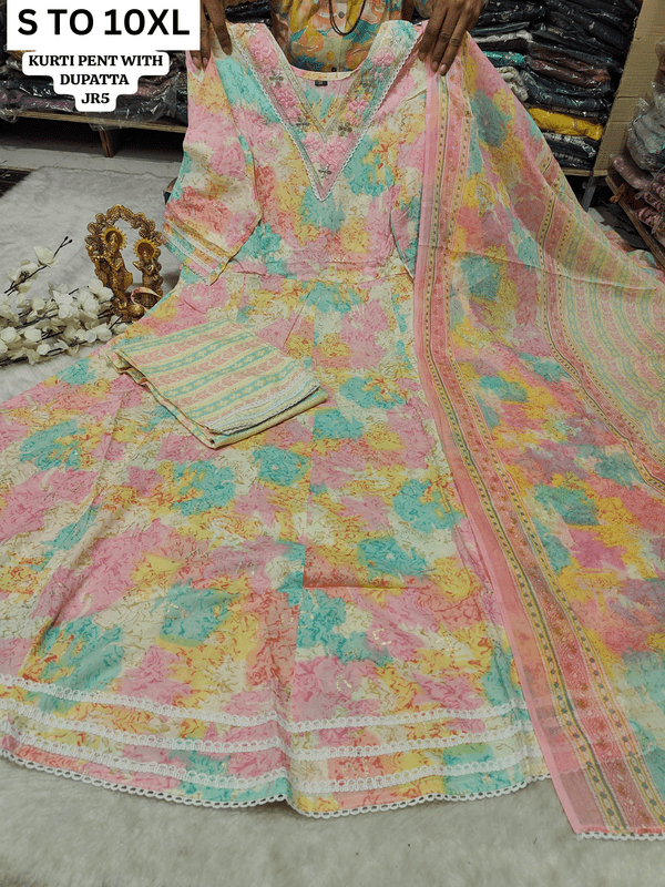 HEAVY ANARKALI KURTA PANT DUPATTA S TO 10XL - DESIGN 32 - VASTRA COLLECTION