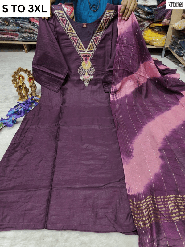 HEAVY MUSLIN COTTON SOFT KURTA DUPATTA S TO 3XL - DESIGN 11 - VASTRA COLLECTION