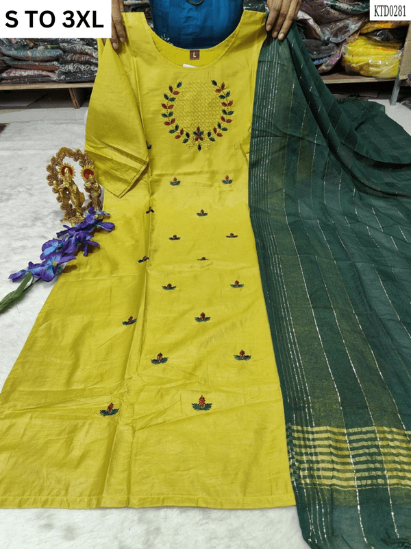 HEAVY MUSLIN COTTON SOFT KURTA DUPATTA S TO 3XL - DESIGN 12 - VASTRA COLLECTION