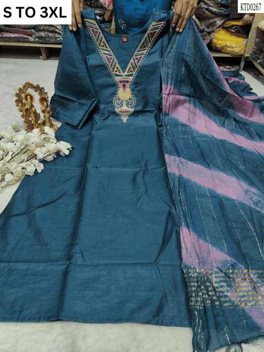 HEAVY MUSLIN COTTON SOFT KURTA DUPATTA S TO 3XL - DESIGN 2 - VASTRA COLLECTION