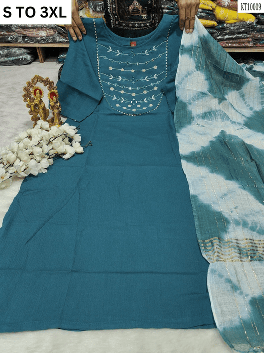 HEAVY MUSLIN COTTON SOFT KURTA DUPATTA S TO 3XL - DESIGN 44 - VASTRA COLLECTION