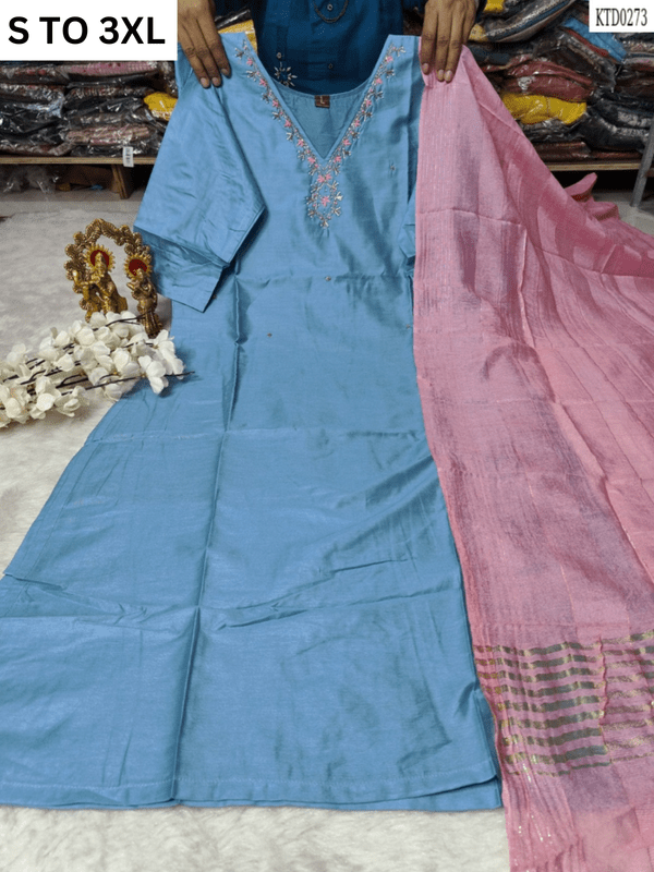 HEAVY MUSLIN COTTON SOFT KURTA DUPATTA S TO 3XL - DESIGN 45 - VASTRA COLLECTION