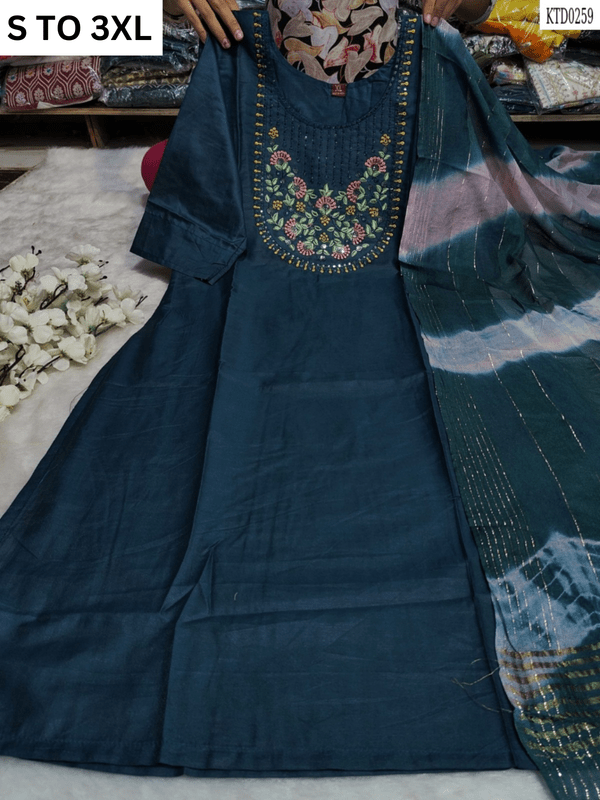 HEAVY MUSLIN COTTON SOFT KURTA DUPATTA S TO 3XL - DESIGN 9 - VASTRA COLLECTION